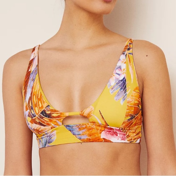 l*space Other - L*Space Bikini Top Womens Yellow Triangle Cut Out Floral Tropical Swim Size XS